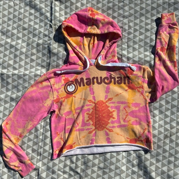 Maruchan Pink & Orange Tie-Dye Crop Top Hoodie XS - Picture 2 of 6